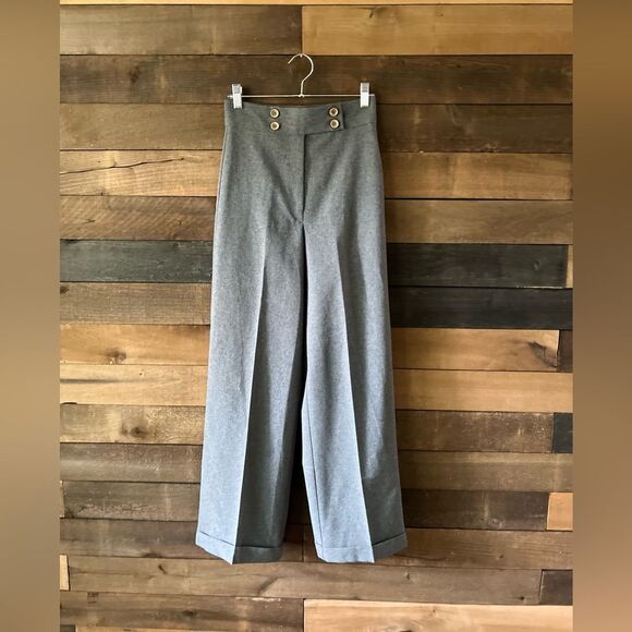 Vintage 90s High-Waisted Wide Leg Grey Trousers Pants Made in USA - Picture 4 of 14